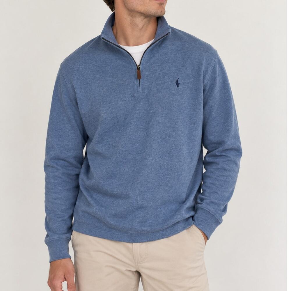 Polo Ralph Lauren Men’s Blue 1/4 Zip Pullover Sweater Cotton Pony Logo Large